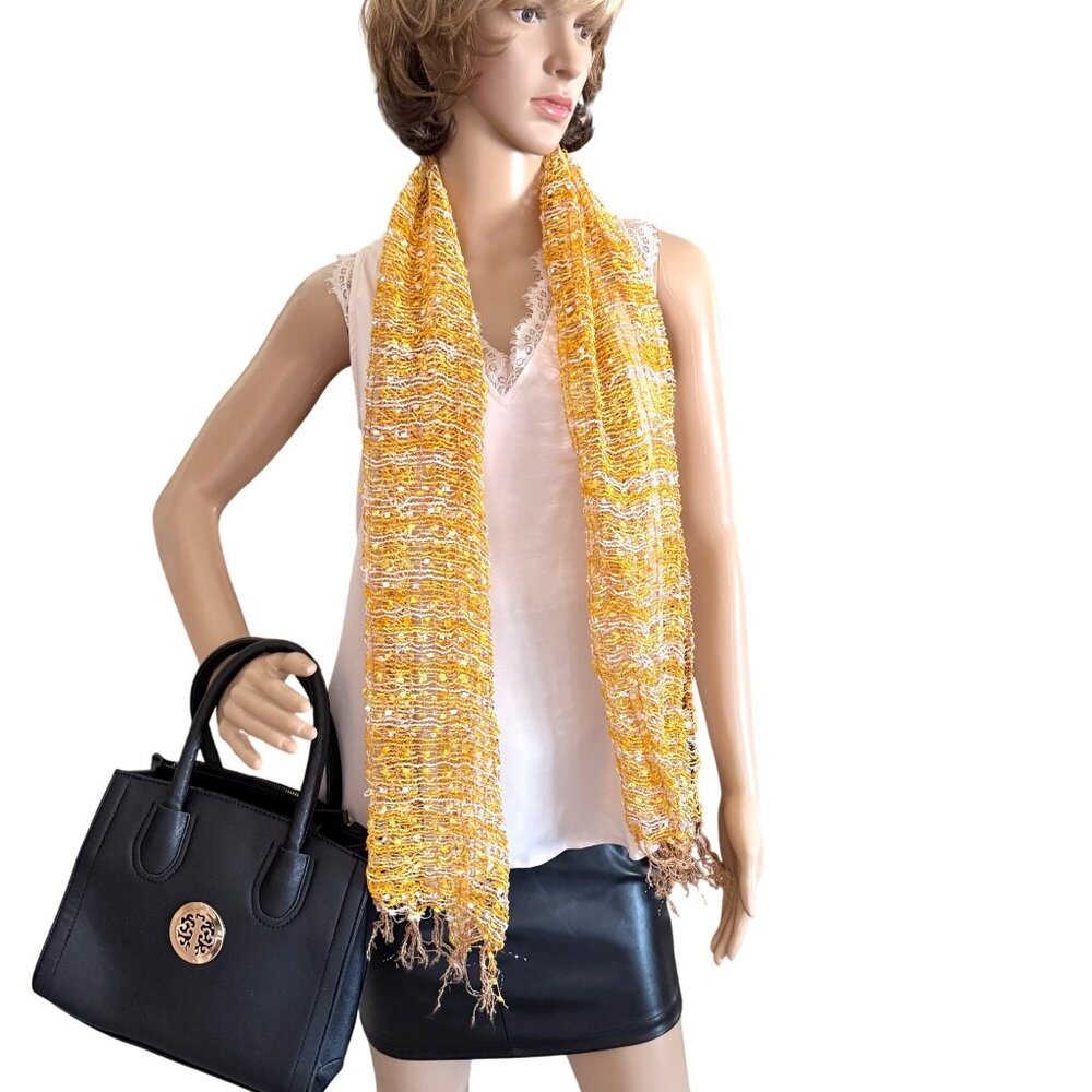 Sunny Handwoven Scarf Fringe Detail Yellow Gold Metallic Silver Softgirl Pastels